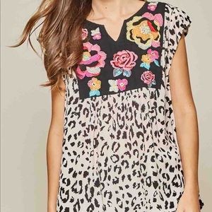 Boutique (Savanna Jane): Leopard & Floral Embroidered Top
